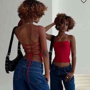 Princess Polly Red Adjustable Open Back Tank Top